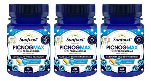Picnogmax Pinus Pinaster 2000mg 60 Softgels Sunfood Sabor Sem Sabor