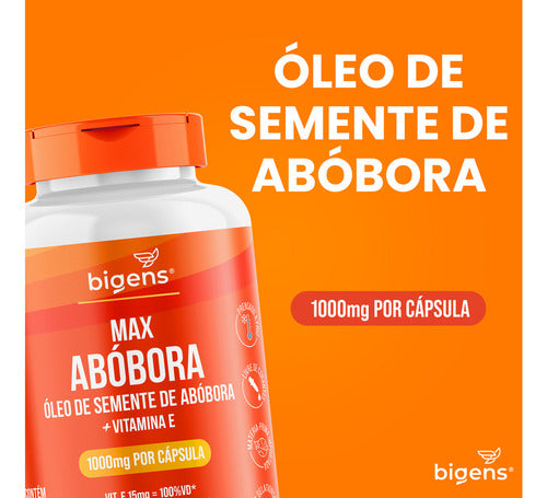 Max Abóbora, Óleo De Semente De Abóbora Com Vitamina E, 1000mg, Prensado A Frio, 150 Cápsulas, Bigens