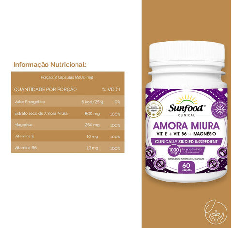 Amora Miura 60 Capsulas Sunfood Sabor Sem sabor