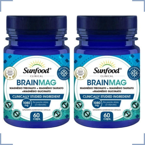 Brainmag 1080mg 60caps Magnésio + Glicinato Suplemento Sunfood