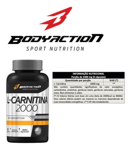 L-carnitina 90 Caps 2000mg - Bodyaction Sabor Sem sabor