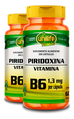 Kit 2 Vitamina B6 Piridoxina Unilife 60 Cápsulas Sabor Sem Sabor