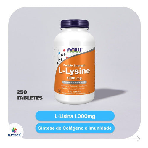 Lisina Now Foods 1000 Mg Lysine 250 Tabletes Sabor Sem sabor