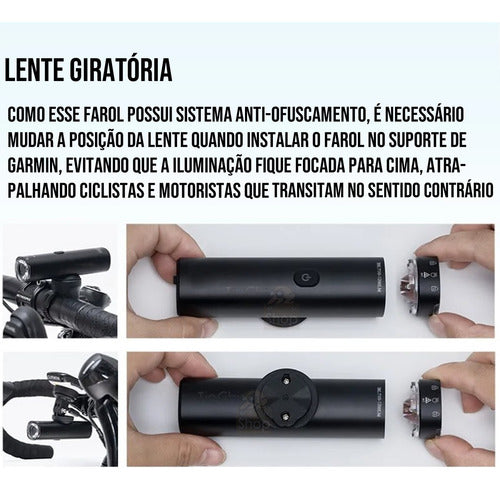 Farol Bike Suporte Garmin Gopro 1200 Lumens Guidão Integrado