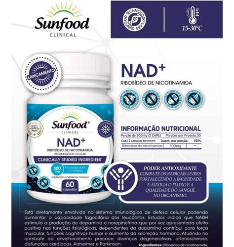 Nad+ ribosideo de nicotinamida 300mg 60 capsulas sunfood