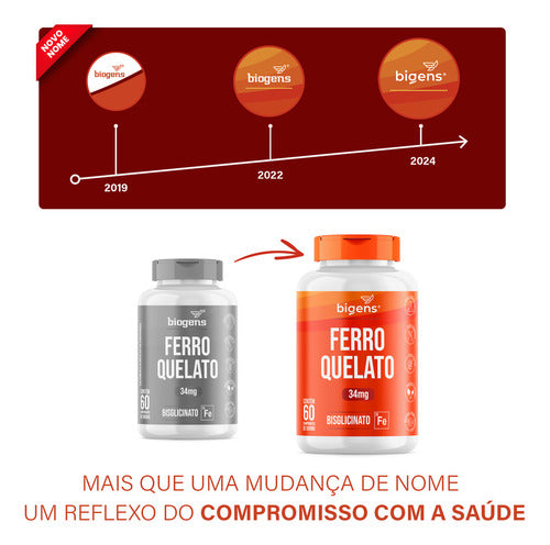 Ferro Quelato Bisglicinato 34mg, 60 Comprimidos Bigens Full Sabor Sem sabor