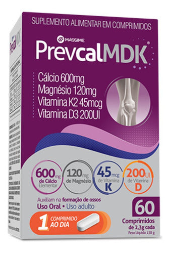 Prevcal Mdk 600mg Calcio - 60cpr - Vitaminas D, K, Magnésio Sabor Sem Sabor