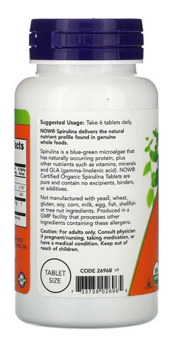 Spirulina 500mg 100 Comprimidos Now Foods Importado Sem Sabor