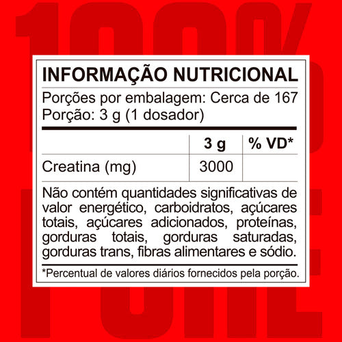 CREATINA MONOHIDRATADA 500g - 100% Pura - 3VS Nutrition