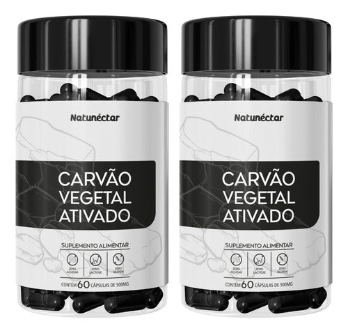 2x Carvão Vegetal Ativado Puro 500mg 60 Cápsulas - Natunéctar