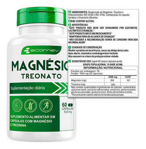 Suplemento em Cápsula Treonato Premium 60cáps Ecomev Sabor Sem Sabor