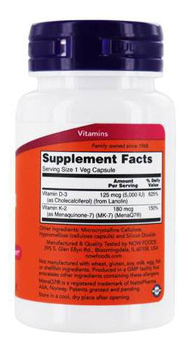 Now Foods Mega Vitamina D3 5.000ui & K2 Mk-7 180mcg 60 Cápsulas