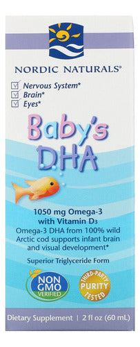 Nordic Naturals Baby's DHA, sem sabor - 1050 mg Ômega-3 + 300 UI de vitamina D3 - apoia o desenvolvimento do cérebro, da visão e do sistema nervoso em bebês