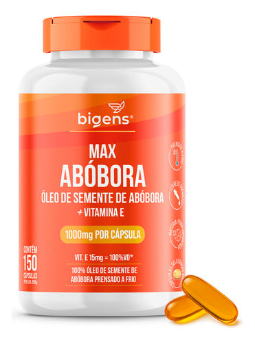 Max Abóbora, Óleo De Semente De Abóbora Com Vitamina E, 1000mg, Prensado A Frio, 150 Cápsulas, Bigens