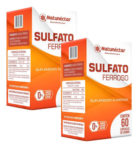 2x Sulfato Ferroso - 500mg 60 Cápsulas - Natunéctar Sabor Sulfato Ferroso Tratamento De Anemia