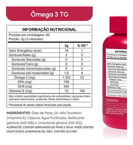 Ômega 3 1000mg Tg Vhita - Rico Em Epa E Dha com Selo IFOS - 120 Cápsulas