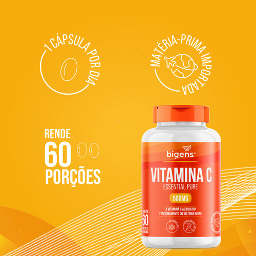Vitamina C Essential Pure 500mg Por Cápsula, 60un, Bigens