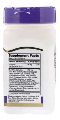 Suplemento Alimentar de Extrato de Uva Resveratrol Red Wine90 cápsulas