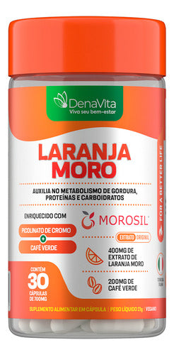 Laranja Moro + Cromo + Café Verde - Denavita Sabor Extrato De Laranja Moro 30 Cápsulas