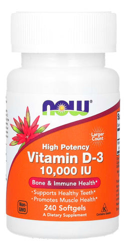 Now Foods Vitamina D3 250mcg Alta Potência 240 Softgels Sabor N/A