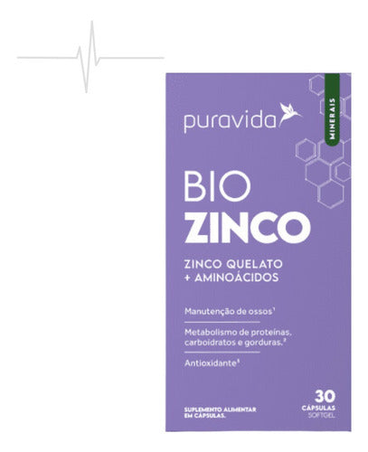 Bio Zinco Pura Vida - Zinco Quelado + Aminoácidos - 30 Caps Sabor Sem Sabor