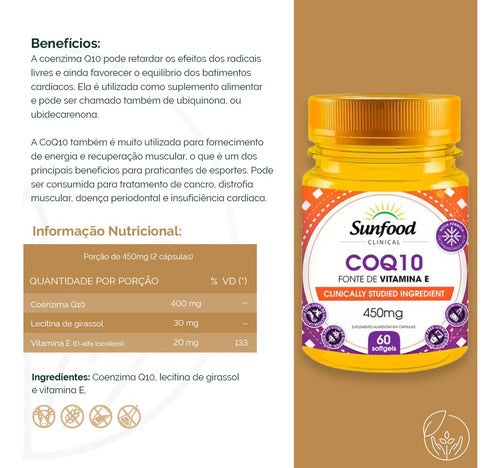 Coq10 + Vitamina E 450mg 60 Softgel - Sunfood