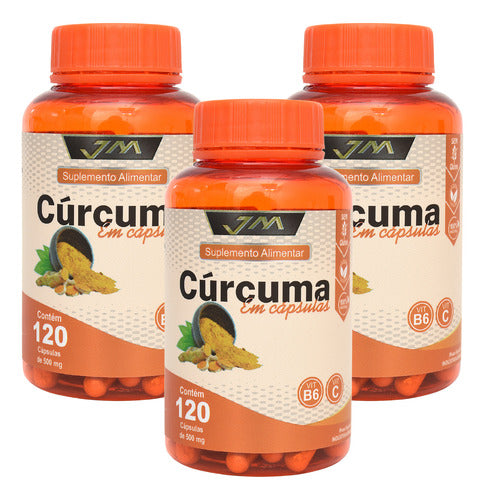 Suplemento Em Capsulas Curcuma Original 360 Capsulas ( 3 Potes ) Sem Sabor - Jmsuplementos