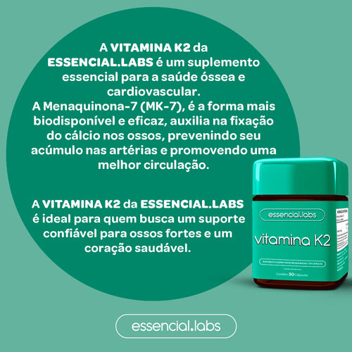 02 POTES da VITAMINA K2 MK7 Menaquinona-7 100% PURA - Fórmula Exclusiva para a Máxima Absorção e Pureza - 60 Doses