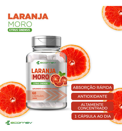 Laranja Moro Puro 500mg 60 Cápsulas - Ecomev Sabor Sem Sabor