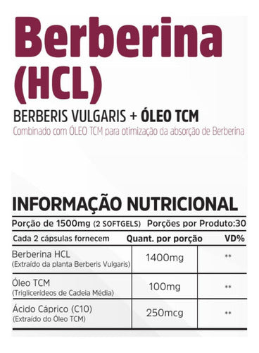 Berberina Hcl 1.500mg 60 Capulas - Nutrivitalle