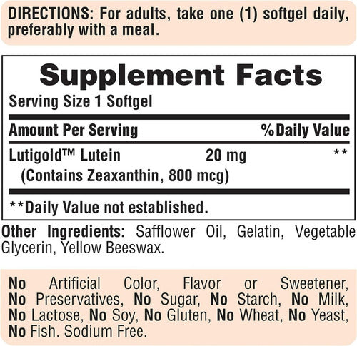 Puritan's Pride Luteína 20 Mg Com Zeaxantina 120 Softgels