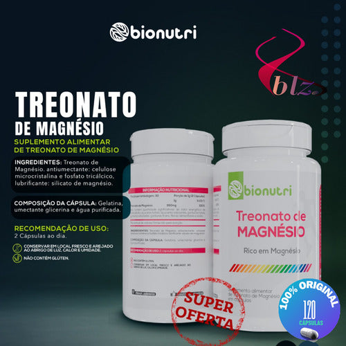 Kit 3 Uni Magnesio L Treonato 500mg Puro Premium 360 Cáps Bionutri