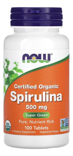 Spirulina 500mg 100 Comprimidos Now Foods Importado Sem Sabor