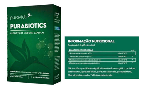 Purabiotics Puravida, 4 Cepas, 18 Bilhões Ufc 30 Cáps Sabor 30 Cápsulas