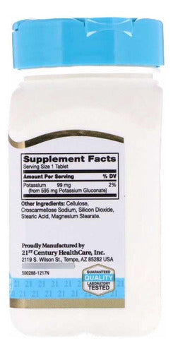 Gluconato De Potássio 110 Tabletes 595 Mg - 21st Century Eua