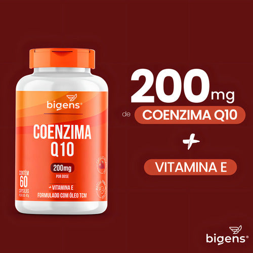 Coenzima Q10 200mg Com Vitamina E 10mg, 60 Cáps, Bigens Sabor Neutro