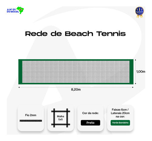 Rede Azzure Beach Tennis Profissional 4 Faixas Verde