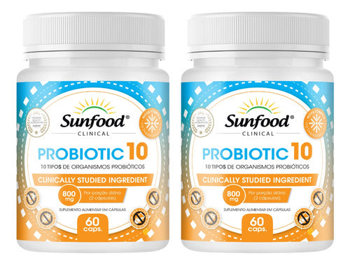 Kit 2 Potes De Probiotic 10 Sunfood Probioticos Capsulas