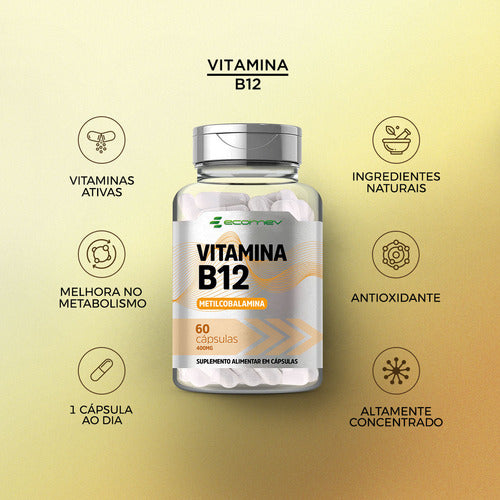 3x Vitamina B12 Metilcobalamina ( Forma Ativa ) 414%vd 180cp Sabor Sem sabor