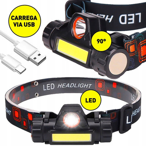 Lanterna Cabeca Testa Capacete C/ Foco Recarregavel Usb, Led Cor da lanterna Branco Cor da luz Branco