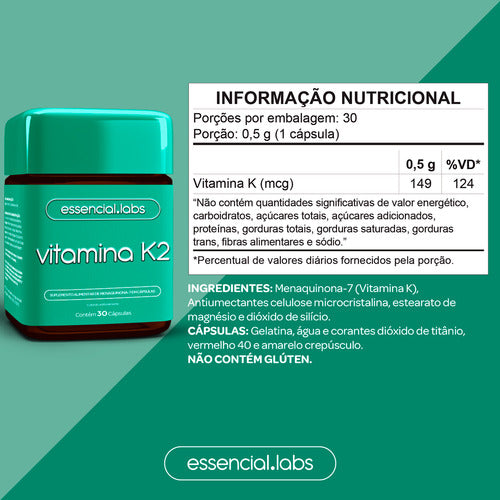 02 POTES da VITAMINA K2 MK7 Menaquinona-7 100% PURA - Fórmula Exclusiva para a Máxima Absorção e Pureza - 60 Doses