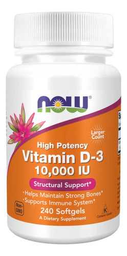 Now Foods Vitamina D3 250mcg Alta Potência 240 Softgels Sabor N/A