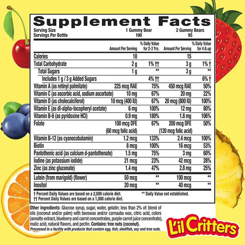 Multivitamínico Lil Critters Gummy Vites - Vitamina C imune para meninos/meninas com zinco e vitamina D