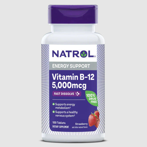 Vitamina B12 Sublingual 5000 Mcg 100tablets Importada Natrol Sabor Morango