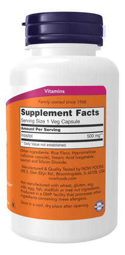 Inositol 500mg Now Foods Metabólico Myo Inositol Form 100 Cápsulas Sabor Sem sabor Original