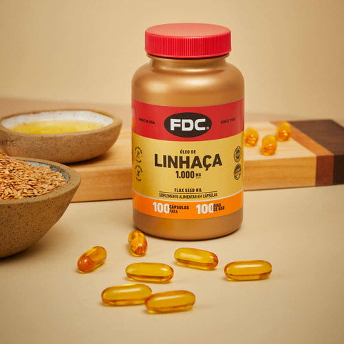 Óleo De Linhaça Dourada 1000mg Fdc Flaxseed Oil C/ Lignanas