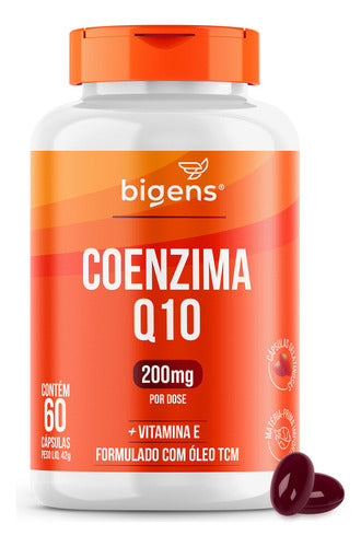 Coenzima Q10 200mg Com Vitamina E 10mg, 60 Cáps, Bigens Sabor Neutro