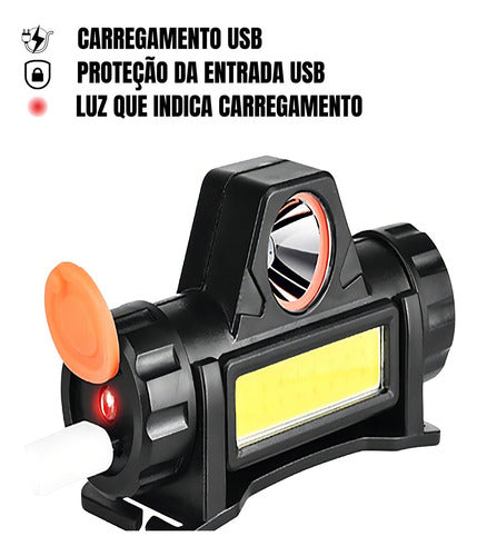 Lanterna De Cabeça Ajustável Recarregável Led Forte Resistente Água Cor da luz Branca Com Imã Led T6 + 1 Led