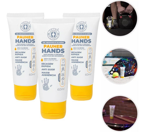 3un Gel Secativo Para Mãos Pauher Hands 60ml Pegada Esportes