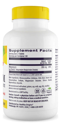 Magnésio Quelato (bisglicinato) Healthy Origins 360 Tablets Sem Sabor